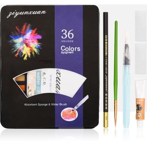 36 Colors solid watercolor Paint Set Not-toxic Watercolor Paints Portable Metal Case with Art Paint Brushes student art supplies