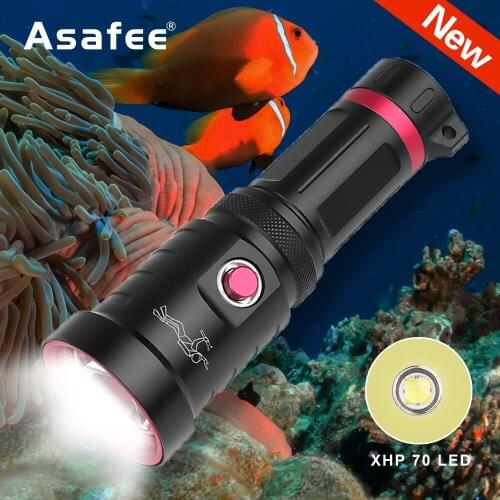 Asafee D60 Portable XHP 70 Flashlight Diving IPX8 Waterproof 1500lumens Underwater 25m 26650 Waterproof LED Scuba Diving Lamp