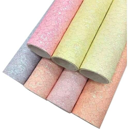 Plain Design Sparkling Lace Mesh PU Glitter Faux Artificial Leather Fabric Sheet for Making Shoe/Bag/Garment/DIY Accessories