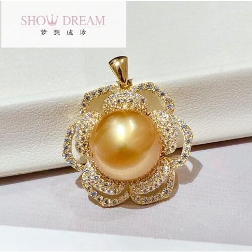 SHOWDREAM S925 Silver Zircon 12-13 mm Philippine Natural Seawater Pearl Pendant