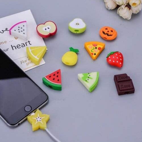 Silicone Cute Cartoon Fruit Bite Phone Charger Cable Protector Soft Cord Wire Winder Organizer Phone Accessories