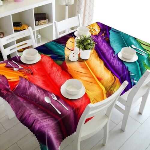 3D Tablecloth Merry Christmas Feather Orange House Pattern Waterproof Cloth Thicken Rectangular and Round Wedding Table Cloth