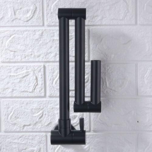 LIKE Folding Kitchen Faucet Wall Mount Sink Tap with Swivel Spout Black Pot Filler Faucet Soild Brass Single Handle Single Hole