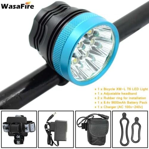 WasaFire 9* XM-L T6 LED Bike Light 18000lm Ultra Bright Bicycle Headlight Cycling Front Lights Headlamp with 18650 Battery Pack