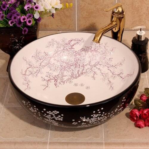 China Vintage Style Ceramic Art Basin Sinks Counter Top Wash Basin Bathroom Vessel Sinks vanities ceramic countertop wash basin