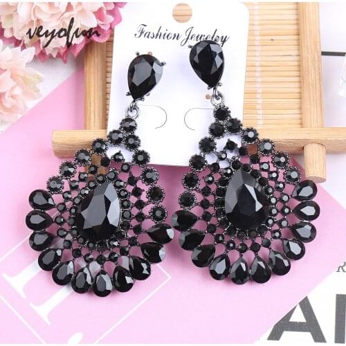 VEYOFUN Hyperbole Crystal Drop Earrings Hollow out Big Rhinestone Dangle Earrings Jewelry for Women Brinco