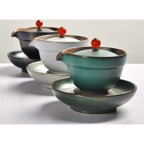 Japanese Style Stoneware Pot Ceramic Handmade Vintage Kung Fu Tea Set Sopera De Ceramica Gaiwan Coarse Pottery Tea Set