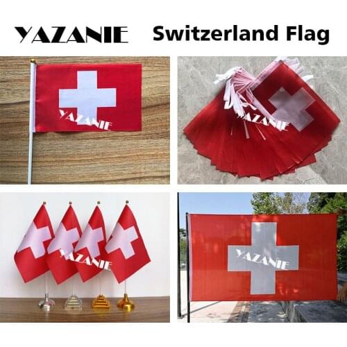 YAZANIE 14*21cm 5pcs Switzerland Hand Flag 20pcs Bunting String Flag 4pcs Swiss Table Flag 90*150cm World Country Flags Banners