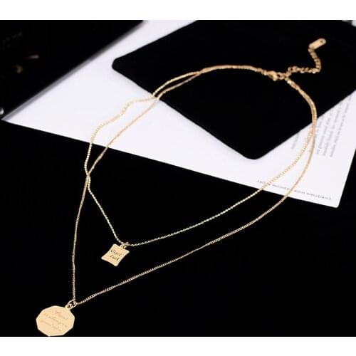 YUN RUO 316 Titanium Steel 18 K Gold Plated Double Layers Good Luck Pendant Necklace Woman Jewelry Fashion Accessory Never Fade