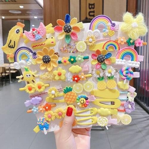 14/10PCS 2021 New Girls Fruit Colorful Cartoon Flower Hairpins Lovely Hair Headband Hair Clips Princess Hair Accessories Set