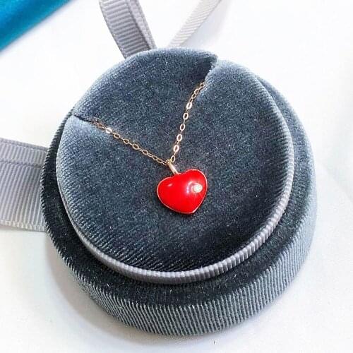 MADALENA SARARA Pure Gold Red Heart Pendant 18k Rose Gold O Shape Chain Women Necklace