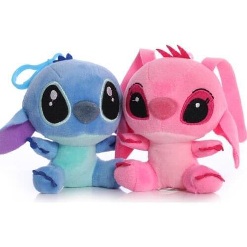 12Cm Anime Disney Lilo Stitch Pink Blue Stuffed Plush Dolls Pendant Toys Models Cute Boy Girl Christmas Halloween Toy Gifts