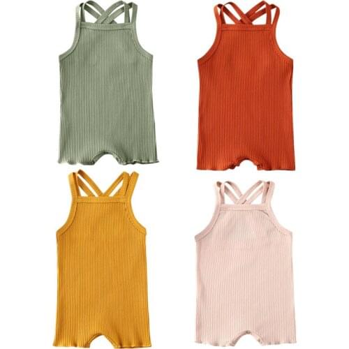 2020 Baby Summer Clothing Baby Kids Boy Girl Infant Romper Jumpsuit Cotton Outfits Set Ribbed Solid Clothes