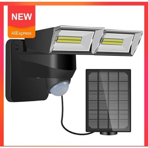 2020 new solar double head solar light human body motion sensor spotlight waterproof outdoor adjustable angle garden wall ligh