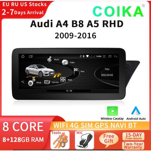 8 Core Android 10 System Car GPS Navi Radio For Audi A4 B8 A5 2009-2016 WIFI 4G 4+64GB RAM BT IPS Screen Carplay Multimedia