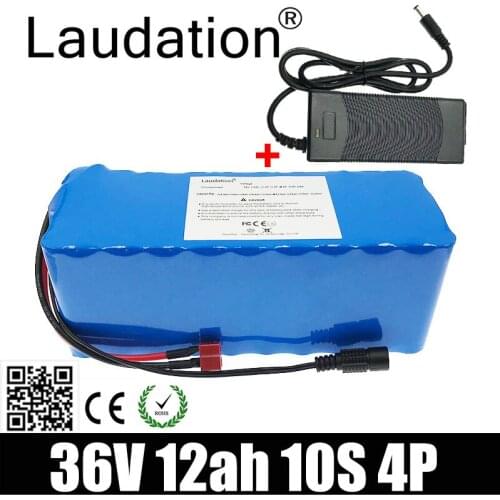 Laudation 36V12ah electric bicycle lithium battery 36V battrey 18650 battery pack 10S4P for 250W 350W 500W motor With 2A charger