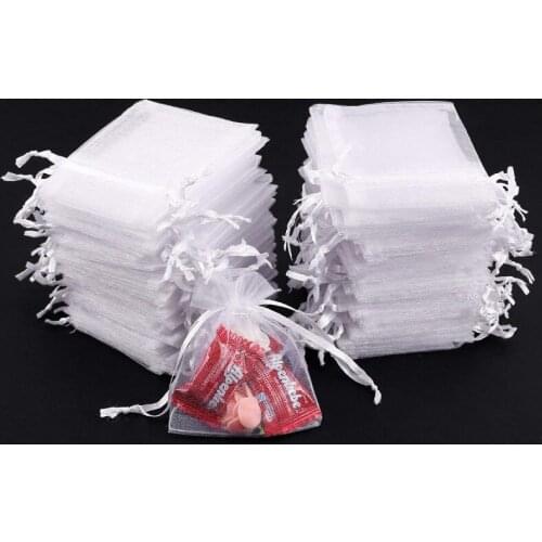 50pcs White Organza Bags 7x9 9x12 11x16 13x18CM Jewelry Party Wedding Drawable Bags Gift Pouches Candy Bag For Communion Deco 55