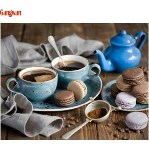 Tea Time,Biscuits,Cookies,Coffee,DIY 5D Diamond Painting Kit, Diamond Embroidery cross stitch mosaic rhinestone Wall Stickers