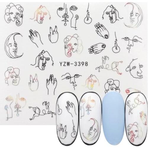 Nail Water Sticker DIY Black Abstract Image Sexy Girl Nail Art Paper Decoration Manicure Tattoos Creative Designs Watermark