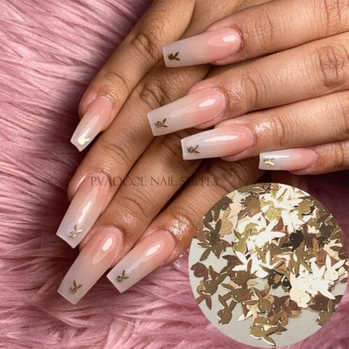 Rabbit Head Bunny Nail Art Sequins Metallic Gold Glitter 3D Nail Flakes Tips Acrylic Decoration