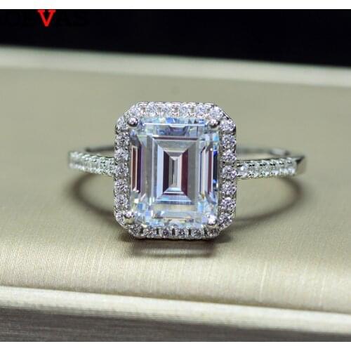 OEVAS 100% 925 Sterling Silver 6ct Emerald Cut Created Moissanite Diamond Engagement Rings for Women Wholesale Fine Jewelry