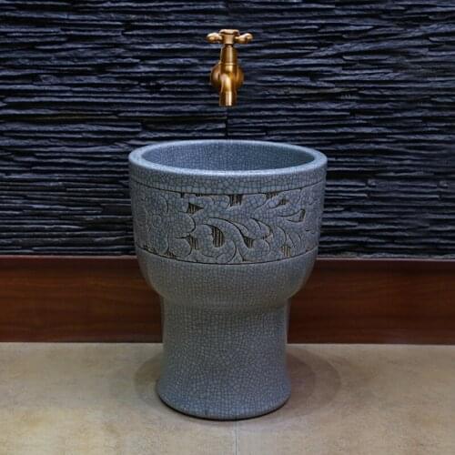 Ice Crack Trumpet Art Mop Pool 30cm Mini Retro Ceramic Mop Pool Balcony High Foot Mop Pool sinks porcelain