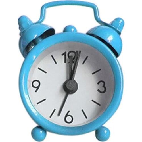 Mini Blue Circular Metal Small Alarm Clock Button Electronics Drive Clock Rotate Pointer Arrow Timekeeping
