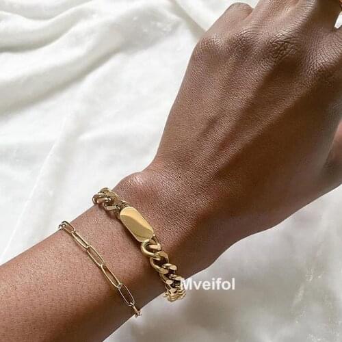 Punk Stainless Steel Chain Bracelet for Women Hip Hop Thick Curb Cuban Link Bracelet Stainless Steel Jewelry Silver Gold Color