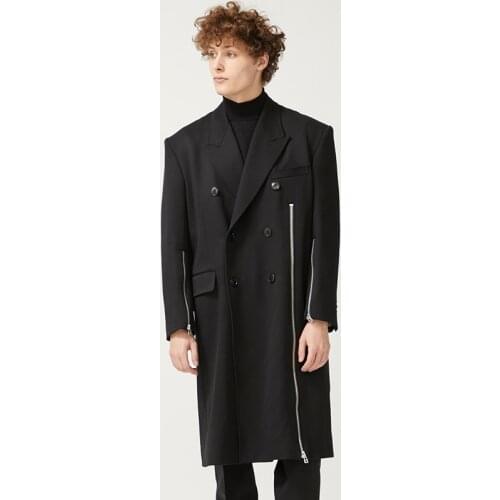 Mens windbreaker jacket dark loose loose zipper stitching double breasted