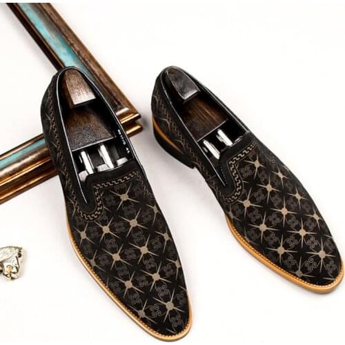 Sipriks Mens Casual Leather Shoes Fashion Print Cow Suede Loafers Grooms Wedding Shoes Navy Blue Sneakers Business Casual Flats