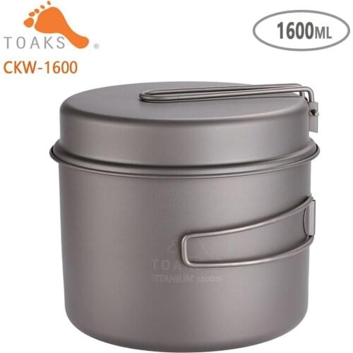 TOAKS Cookware Set Ultralight Titanium Pot Frying Pan Outdoor Camping Titanium Bowl Titanium Cup Picnic 1100ml, 1300ml, 1600ml