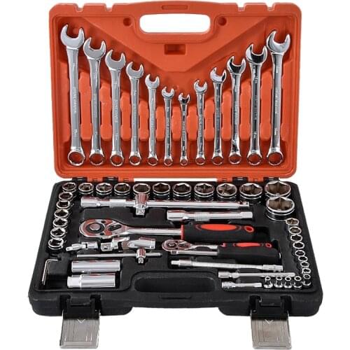 Socket Wrench Set Spanner Car Ship Machine Repair Service Tools Kit with Heavy Duty Ratchet 61 pcs /set