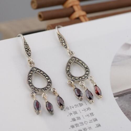 2018 New Wholesale Jewelry Real S925 Pure Silver Earrings Archaize Process Water Droplets Tassels Eardrop New Gift