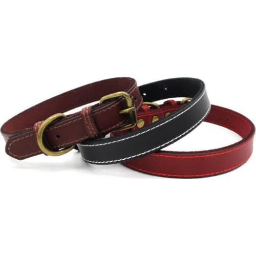 Pet Collar Bronzed Leather Vintage Pure Cowhide Adjustable Handsome Necklace For Large Dogs Puppy Cats Pet Accessories Supplies