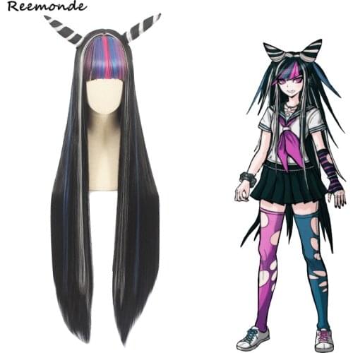 Anime Danganronpa 2 Mioda Ibuki Wig Cosplay Danganronpa V3 Ouma Kokichi Wig Hair Women Long Wig Horns Straight Hair Wigs