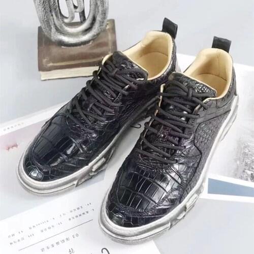 Authentic Real True Crocodile Skin Male Casual Comfortable Sneakers Genuine Alligator Leather Mens Lace-up Driving Flats Shoes