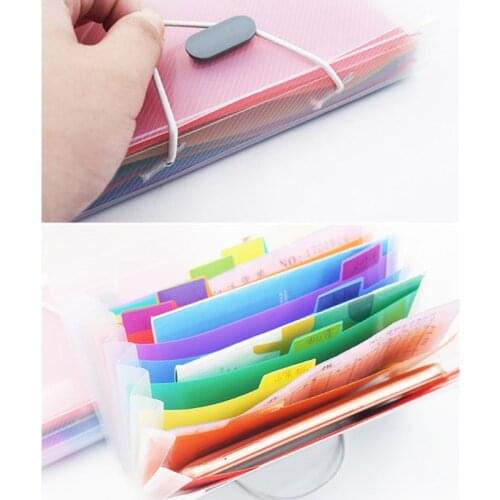 R9UA Rainbow Color A6 Document Bag Cute Mini Bill Receipt File 13 Grids Pouch Folder Organizer Holder