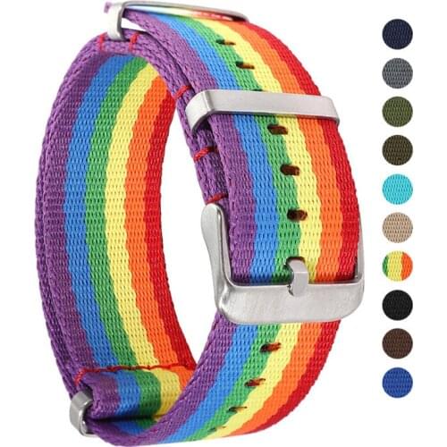 REMZEIM 20mm 22mm Seat Belt Nylon NATO Strap Military Watch Band Replacement Rainbow Nylon Watch Straps Steel Silver Buckle