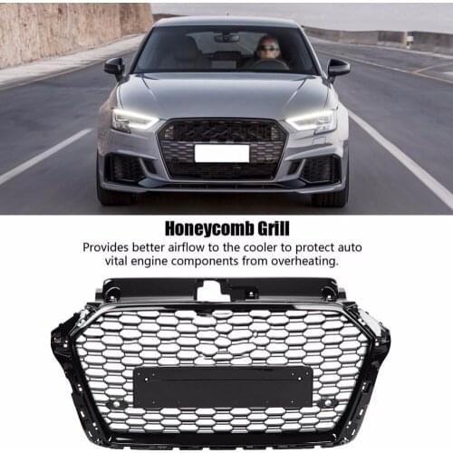 For RS3 Style Front Sport Hex Mesh Honeycomb Hood Grill Gloss Black for Audi A3/S3 8V 2017-2019 car accessories