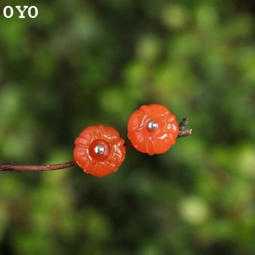 S925 sterling silver inlaid natural South red enamel silver ball high-grade ladies temperament simple earrings free shipping