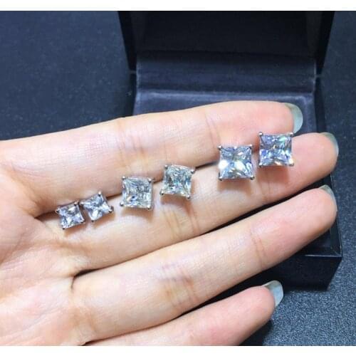 Cute Simple Korean Earrings Square Bling Big Zircon Stone 6/7/8mm Silver Color Stud Earrings for Women Fashion Jewelry 2019