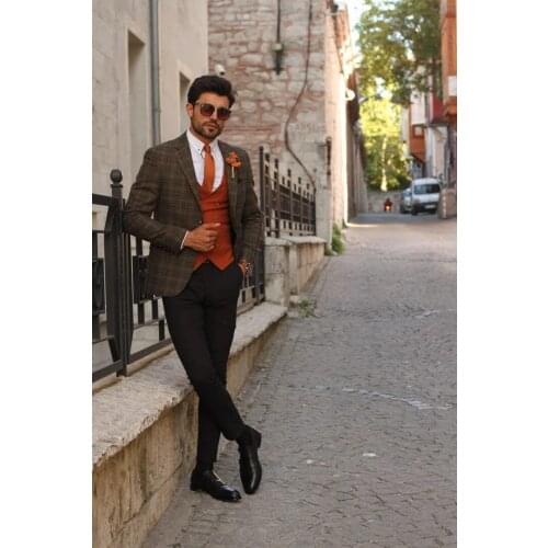 Slim Fit Check Men Tuxedos Handsome Smart Casual Plaid Blazer Metro Wedding Groomsmen Party Daily Coat 1 Piece