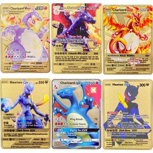 TAKARA TOMY Pokemon Metal Card Game Anime Battle Card Gold Charizard Pikachu Collection Card Action Figure Model Child Toy Gift