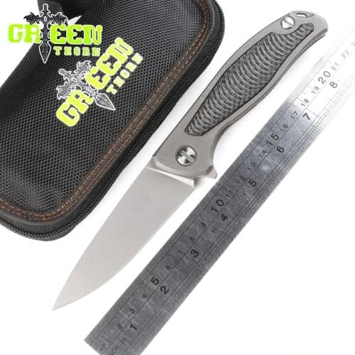Green thorn F95 Flipper tactical folding knife KVT system D2 blade Titanium + CF handle outdoor camping hunting knives EDC tools