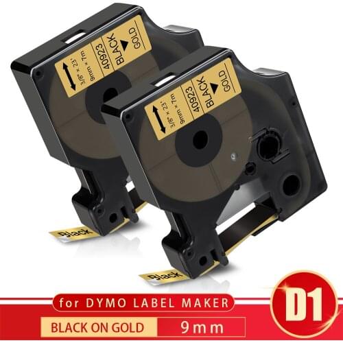 Topcolor 9mm*7m Compatible Dymo Tape dymo D1 Labeling Tape 40923 Black on Gold for Dymo Label Maker Typewriter LabelWriter 400