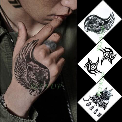 Waterproof Temporary Tattoo Sticker Wings Lion Totem Leaf Stickers In Hand Flash Tattoo Fake Tattoo for Men Women Girl 3pcs