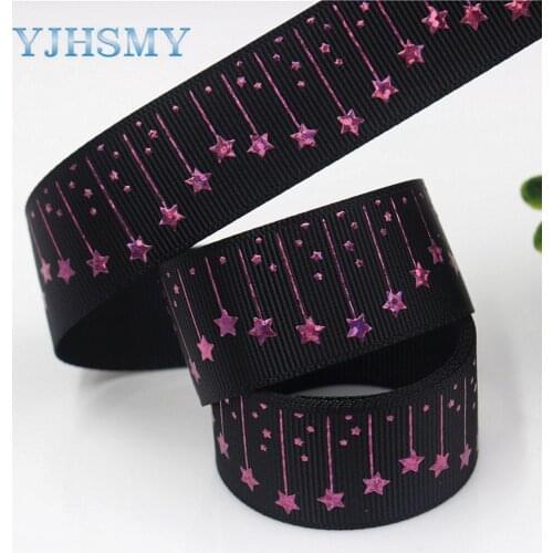 YJHSMY G-18609-406,25 mm 10 yards laser Silver Colored pentagonal stars Printed grosgrain ribbon DIY headdress wedding gift wrap