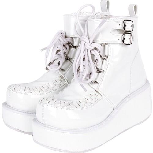 Punk Loli Platform Female Japanese Gothic Anime Cosplay Lolita Shoes Women Martins Boots Harujuku Goth Lace Up High Top Wedge