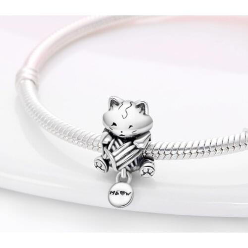 100% Real 925 Sterling Silver Lucky Cat Fit Original 3mm Bracelet&Bangle Making Fashion DIY Jewelry For Women