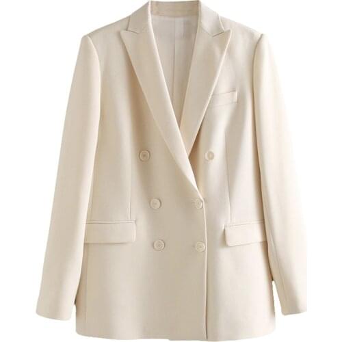 Spring/Autumn Women Fashion Office Wear Double Breasted Blazer Coat Vintage Long Sleeve Pockets Female Outerwear Chic Tops